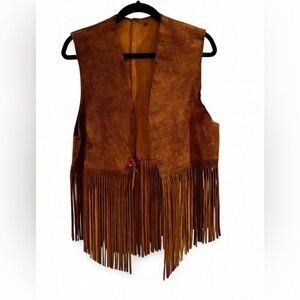 Brown Buckskin Suede Fringe Vest Medium 70s vintage